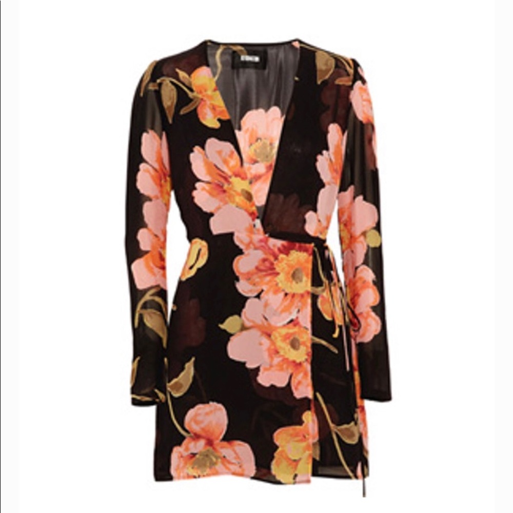 Reformation Floral Georgette Wrap Mini Dress